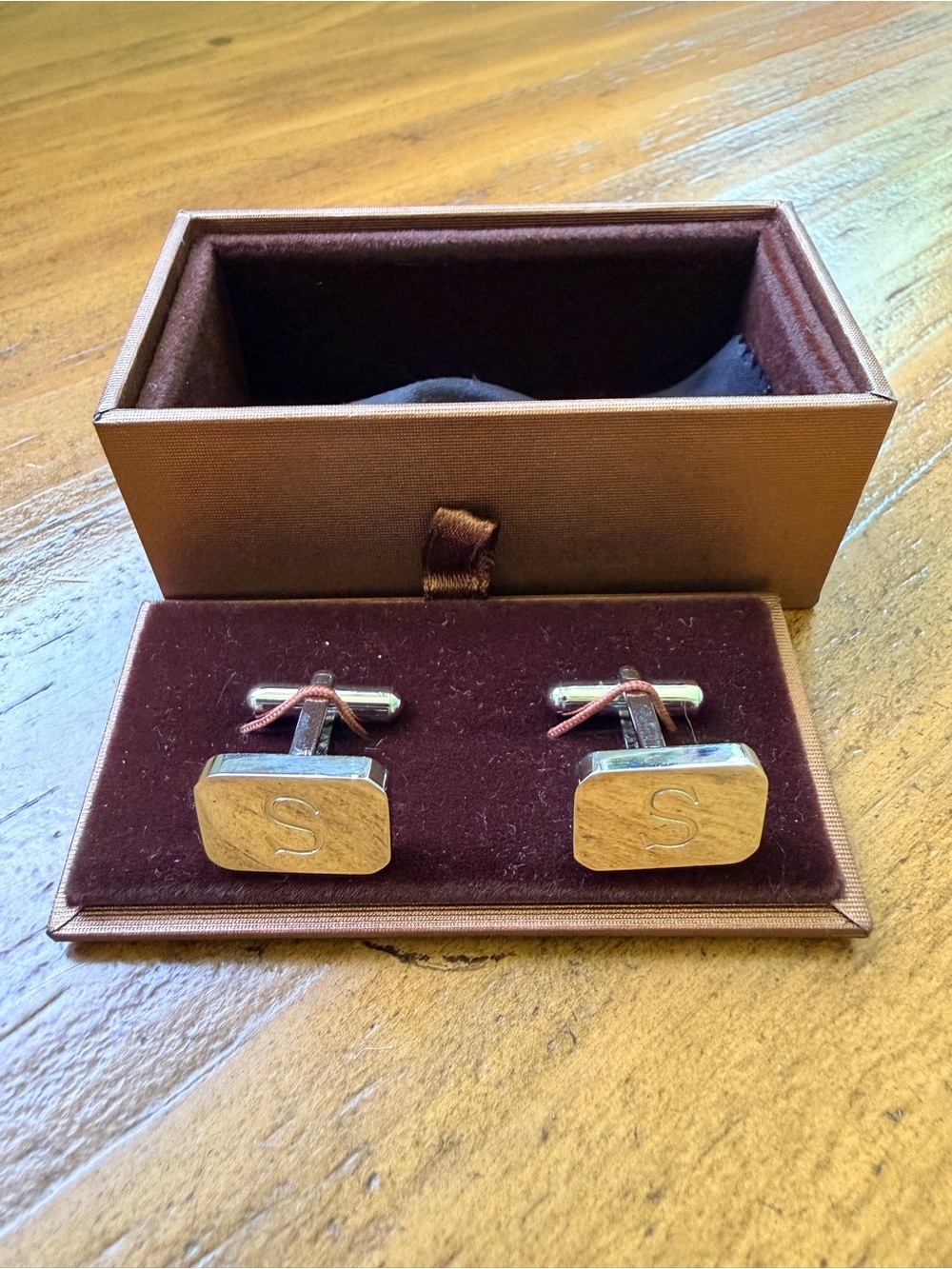Monogram 'S' Silver-Tone Cufflinks for Men With Original Box